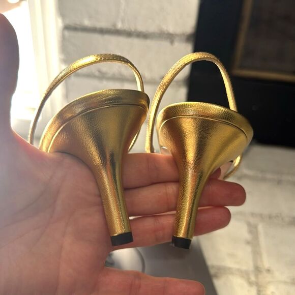 Ragazza Helena Sandal Kitten Heels Slingback Gold Metal Rhinestones Size 8.5 - Picture 3 of 6